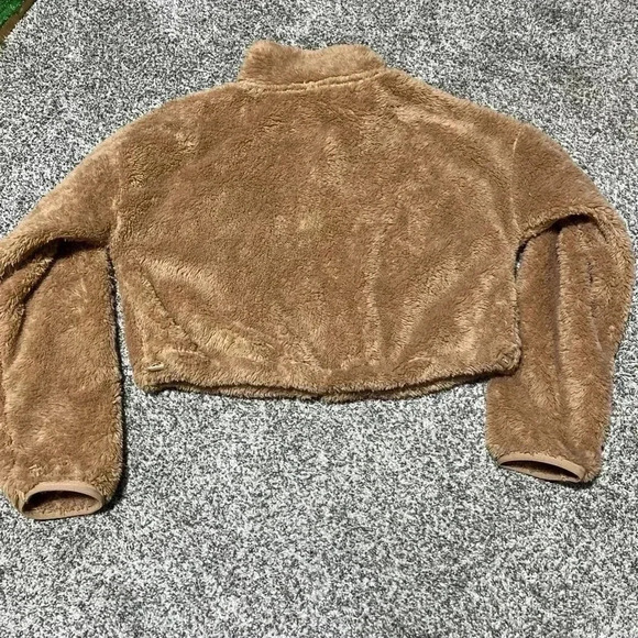 Offline By Aerie Fuzzy Soft Cropped Jacket Tan Brown Women's Size Small - Picture 10 of 11
